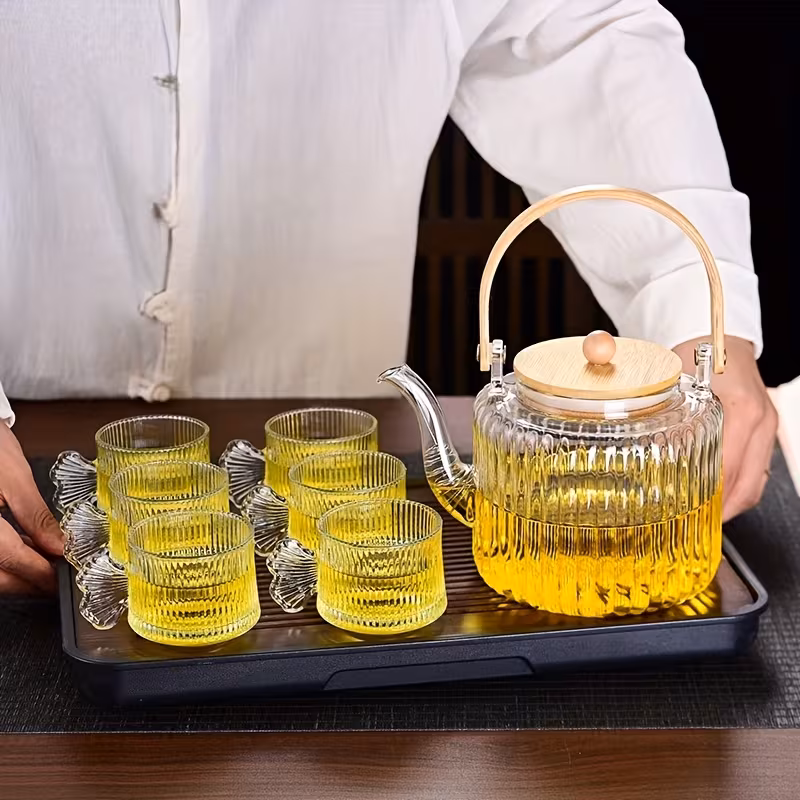 Service à Thé en Verre – Théière + 6 Tasses (Style Moderne)