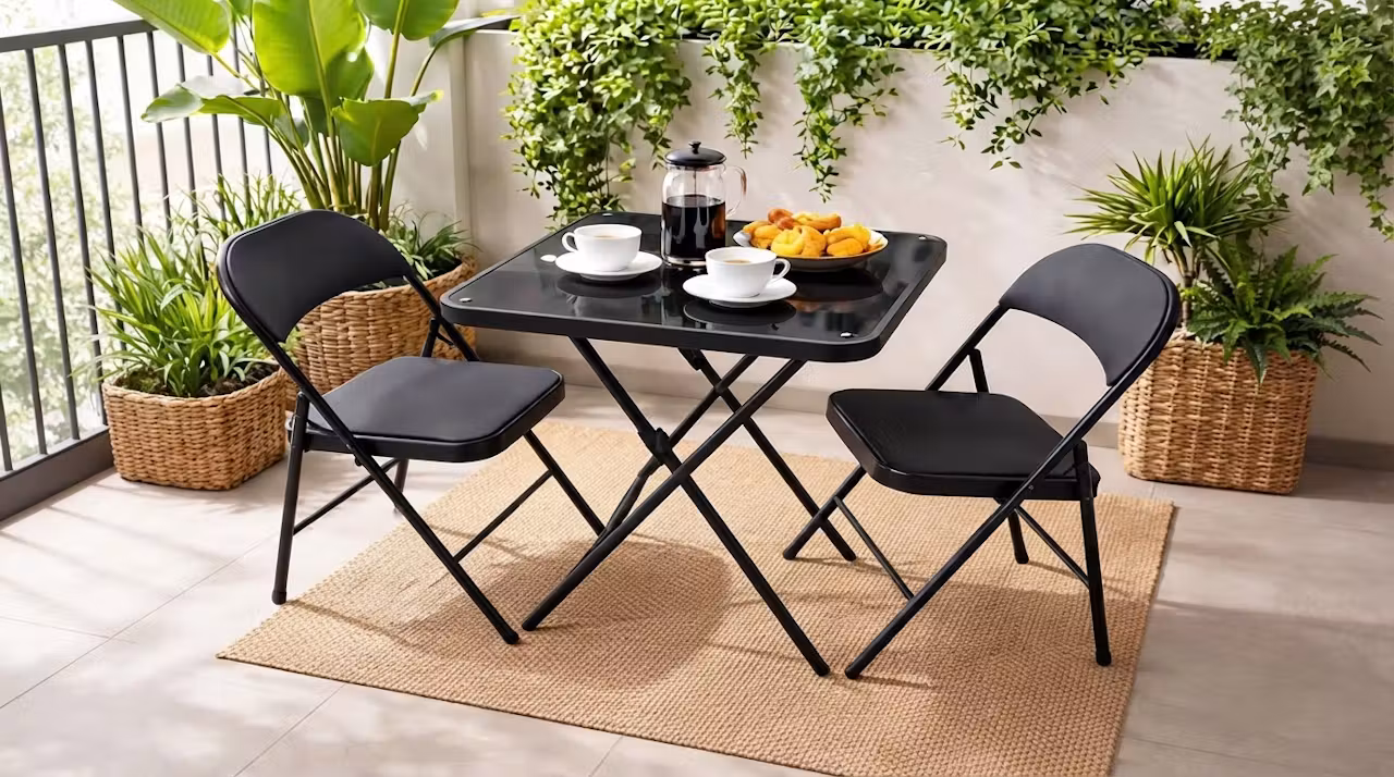 Ensemble Tête-à-Tête Pliant avec 2 Chaises – Noir