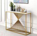 Console d’entrée en fer doré à motif torsadé avec plateau effet marbre blanc