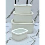 Lot de 4 boîtes de conservation alimentaire rainurées blanches avec couvercle transparent