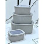 Lot de 4 boîtes de conservation alimentaire rainurées grises avec couvercle transparent