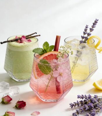 Verres hexagonaux en verre martelé avec boissons fraîches