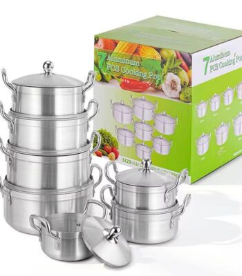 Lot de 7 marmites en aluminium avec couvercles et carton