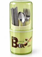 Range-couverts cylindrique avec couvercle transparent et compartiments, couverts non inclus