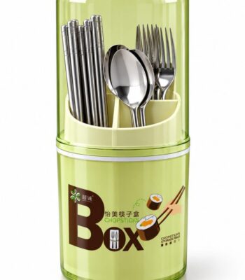 Range-couverts cylindrique avec couvercle transparent et compartiments, couverts non inclus