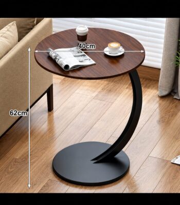 Table d’appoint ronde en C effet bois et métal noir, 40 cm de diamètre